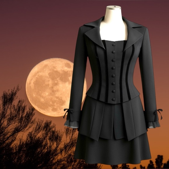 Caché Annie Reva Black Corset Jacket + Skirt Size 4 Steampunk Gothic Victorian - Picture 2 of 13